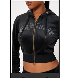 Ed Hardy NWT Silver Tiger Velour Zip Up Hoodie‎ Large Rhinestone Y2K athleisure